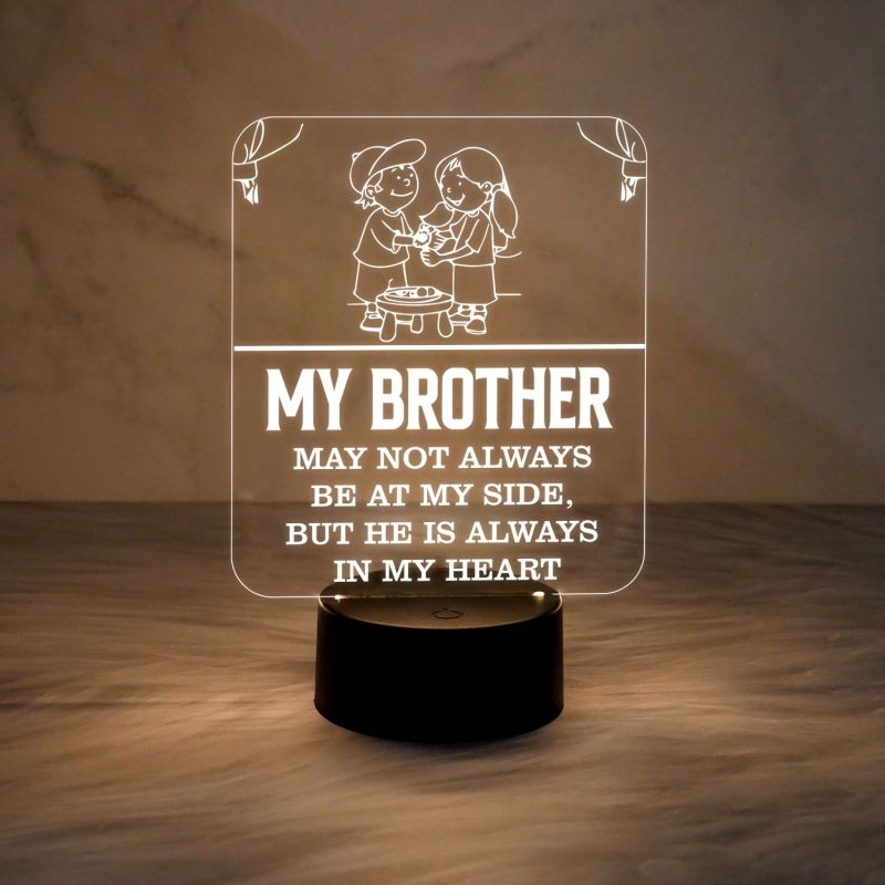 Raksha Bandhan Gift for Brother Nightlight | Engraved Quote Led Lamp with Warm White Light & On/Off Touch Button | USB Data Cable | Gift for Bhai